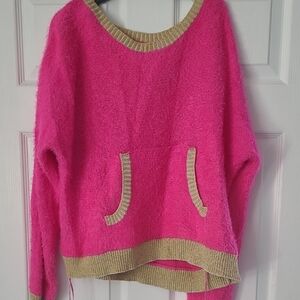 Juicy Couture Bright Pink Knit Sweater with Gold Trim